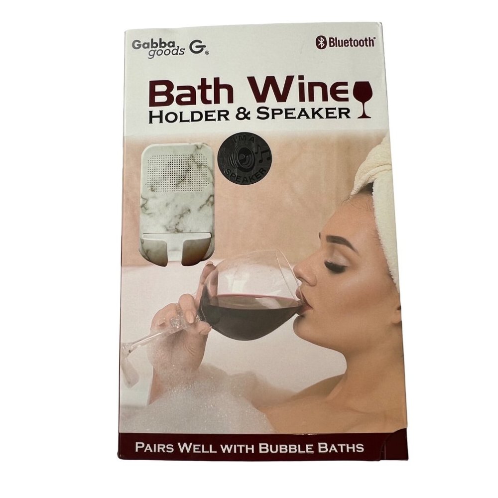 Gabba Goods Bath‎ Wine Holder & Speaker Bluetooth White NEW